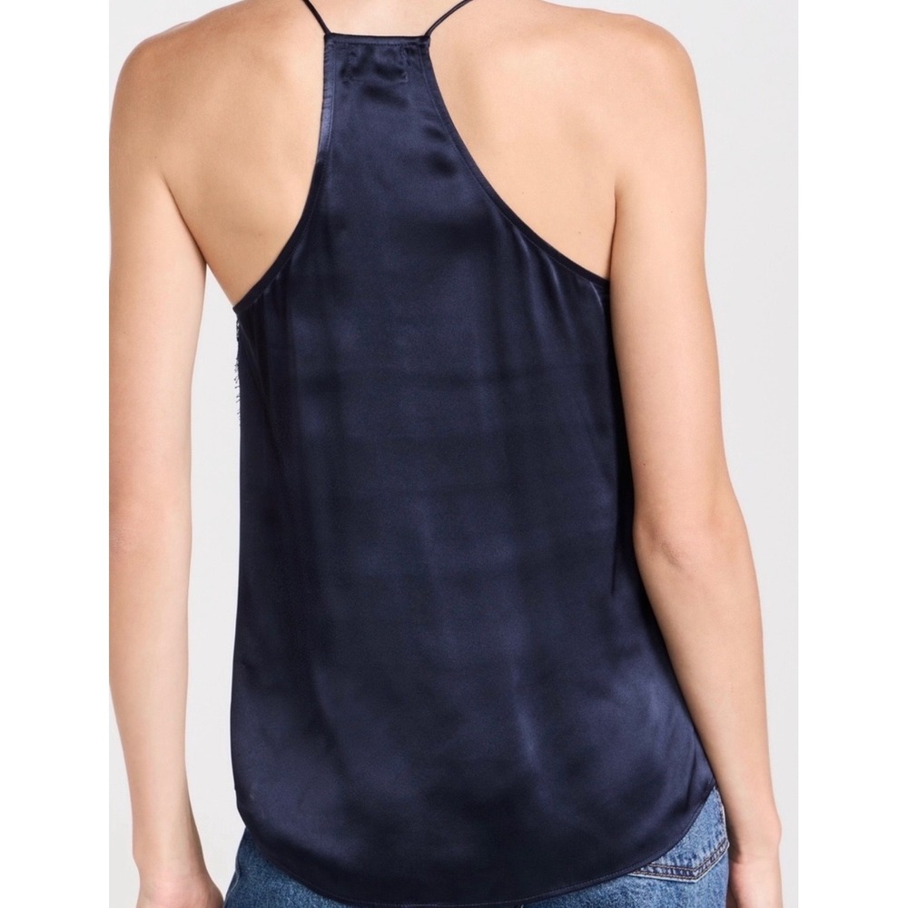 CAMI NYC Navy Blue 100% Silk Lace Trim Racerback Camisole Tank Top Medium - Picture 2 of 10